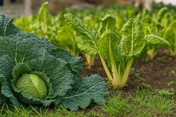 Closeup planted Swiss chard rows. Celebration of green. 