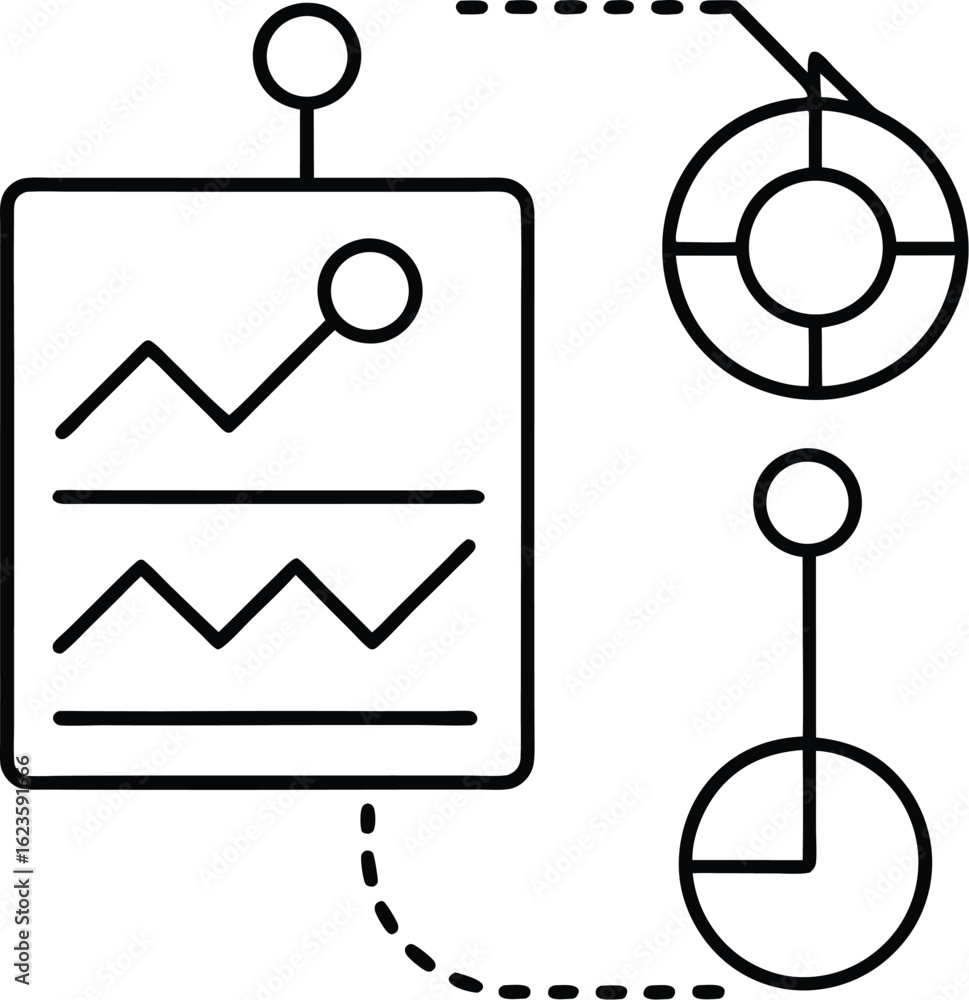 Aufkleber data analysis and performance monitoring icon with charts and connections