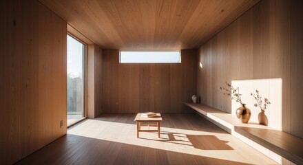 Light-filled, minimalist wooden room