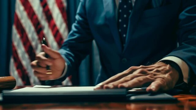 A man in a suit is writing on a piece of paper. Concept of formality and professionalism, as the man is dressed in a suit and tie