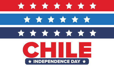 Chile Independence Day. Happy national holiday Fiestas Patrias. Freedom day. Celebrate annual in September 18. Chile flag. Patriotic chilean design. Poster, card, banner, template, background. Vector