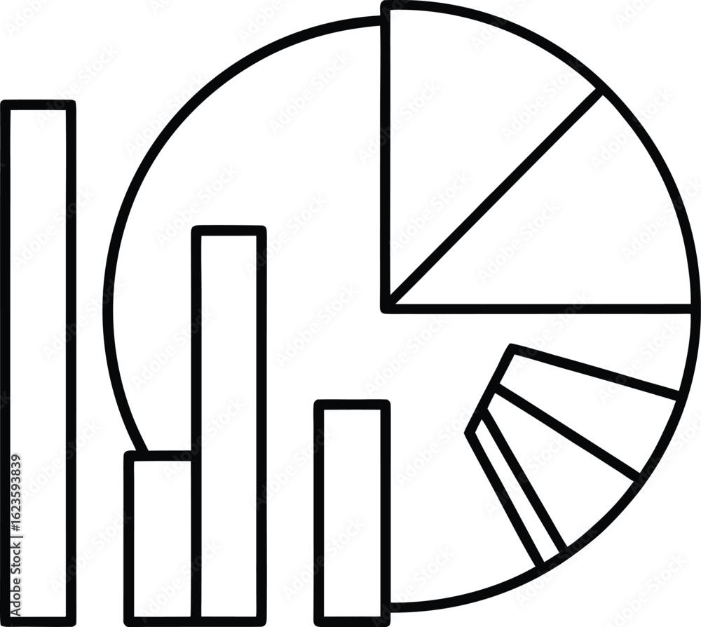 Aufkleber bar and pie chart icon for data analysis and statistics