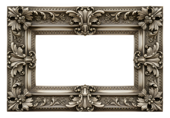 Ornate vintage silver picture frame with intricate floral designs  isolate  Isolated on Transparent Background