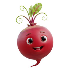 Happy cartoon radish character smiling with green leaves on top  isolate  Isolated on Transparent Background