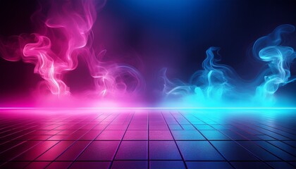 pink blue neon smoke studio floor background