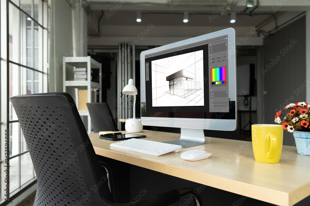 Poster architectural design modish software application for architect business and professional designer