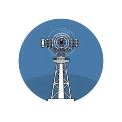 Radar tower with signals on blue circular background  