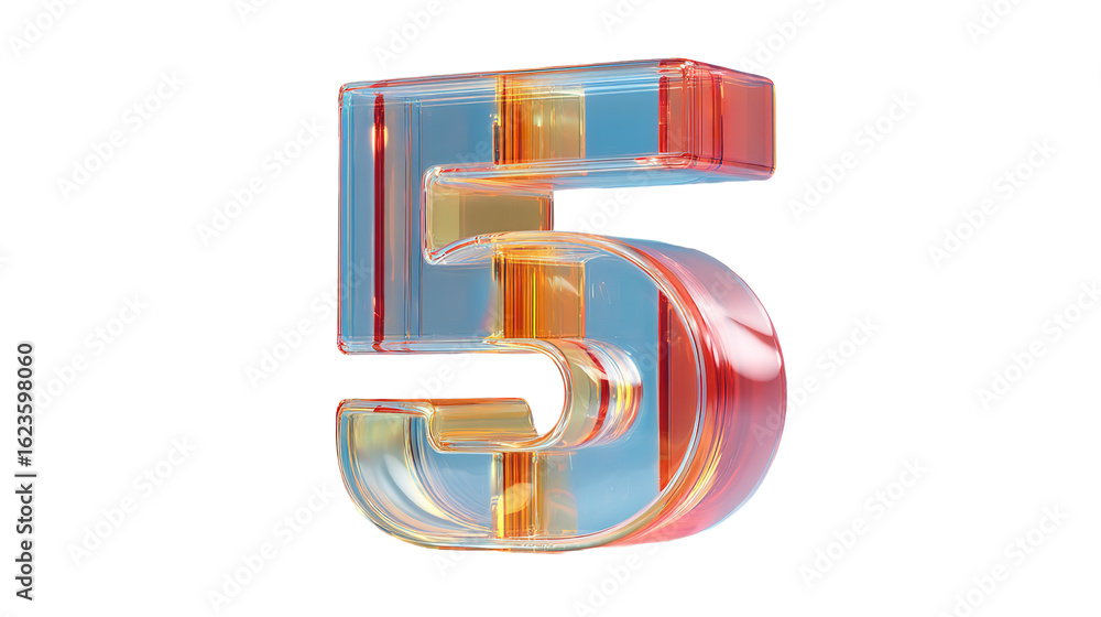 Aufkleber elegant transparent number five with colorful reflections on transparent background