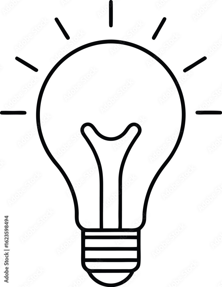 Poster simple line art of a light bulb with rays