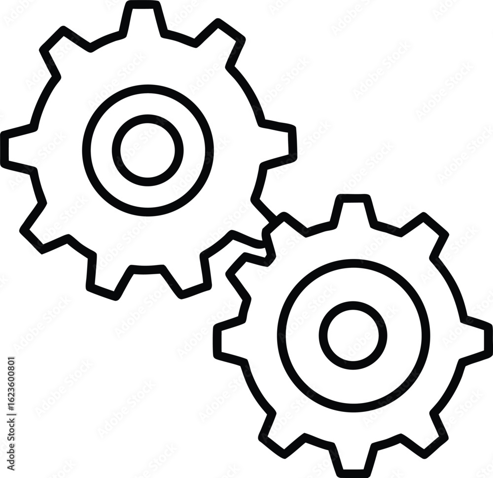 Aufkleber two interlocking gears icon representing teamwork and mechanics