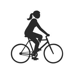 Fototapeta premium Silhouette of female cyclist riding bike on white background