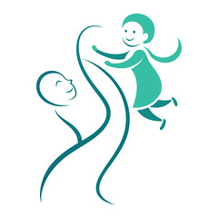 Mother Lifting Child Joyfully Sketch With Flowing Lines