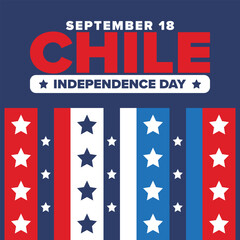 Chile Independence Day. Happy national holiday Fiestas Patrias. Freedom day. Celebrate annual in September 18. Chile flag. Patriotic chilean design. Poster, card, banner, template, background. Vector