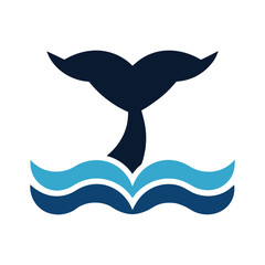 Fototapeta premium Whale Tail Above Waves Vintage Ocean Scene On White