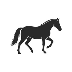 Silhouette of a graceful trotting horse on white background