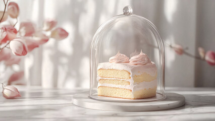 glass dome covering cake, Wedding cake, bakery banner, online store mockup, food packaging design, website header for home baking service, newsletter visual, product label sample, gourmet ad design,