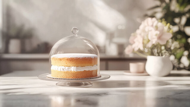 glass dome covering cake, Wedding cake, bakery banner, online store mockup, food packaging design, website header for home baking service, newsletter visual, product label sample, gourmet ad design,