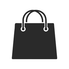 Black shopping bag icon with handles on white background