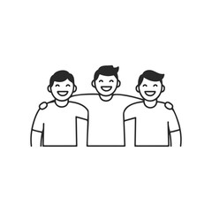 Group of three young adult males celebrating friendship with smiling faces