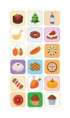 A collection of festive and food related icons