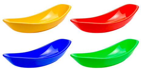 set of colorful plastic bowls or saucers isolated on white background
