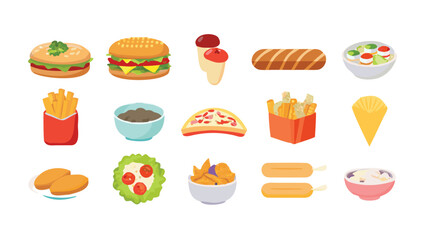 A colorful collection of popular fast food and dessert items