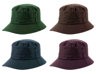 group of hats for fishing in four colors isolated on white background