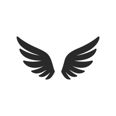 Fototapeta premium Black angel wings silhouette illustration on white background