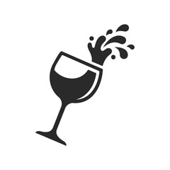 Wine glass icon with splashing liquid on white background