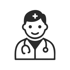 Fototapeta premium Black and white icon of male doctor with stethoscope in medical uniform