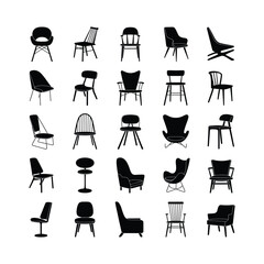 Chair and bird silhouette icon set with furniture and animals Vector illustration