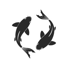 Monochrome koi fish yin yang symbol on white background