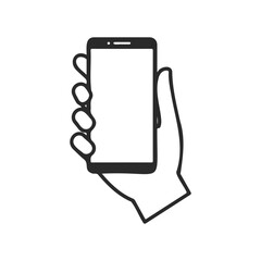 Outline of a hand holding a smartphone with blank screen