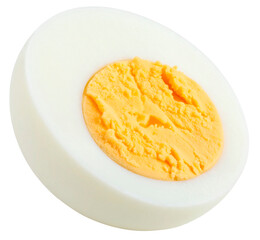 half slice of boiled egg isolated on white background