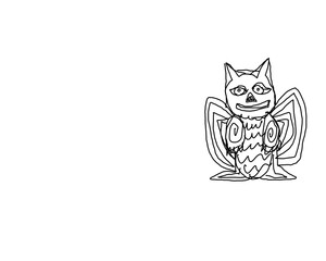 Gargoyle to the side.  Black and White Coloring Book Like Illustrations.