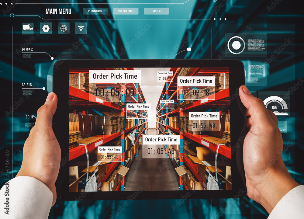 Poster smart warehouse management system using augmented reality technology to identify package picking and