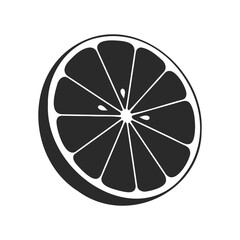 Black and white grapefruit slice icon in flat design