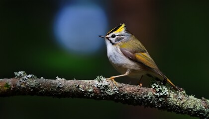firecrest regulus ignicapilla small forest bird with the yellow crest singing in the branch beautiful simple ai generated image