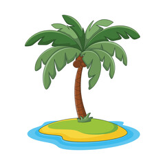 Palm tree on sandy island beach with tropical elements Vector illustration