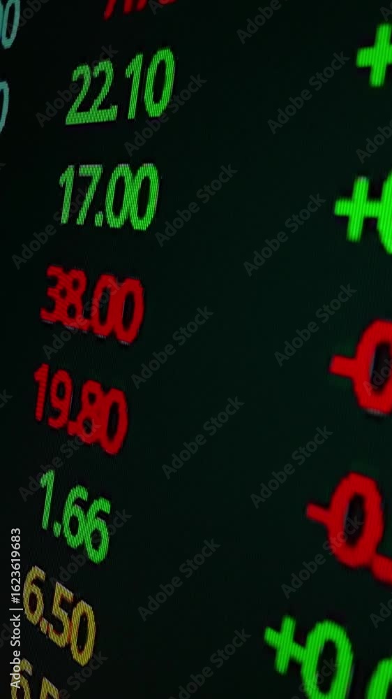 Poster stock market board on macro shot movement led screen showing stock trading exchange and financial da