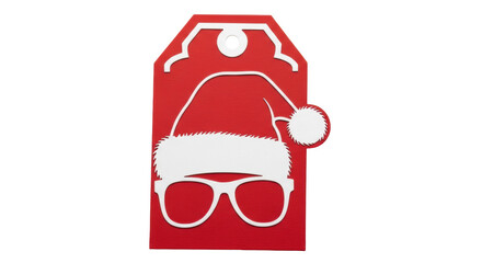 Isolated Christmas Tag with Santa Hat and Glasses
