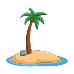 Palm tree with rock on island beach peaceful scenery Vector illustration