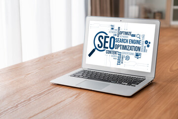 SEO search engine optimization for modish e-commerce and online retail business showing on computer...