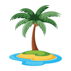 Tropical palm tree island clipart for summer vacation Vector illustration