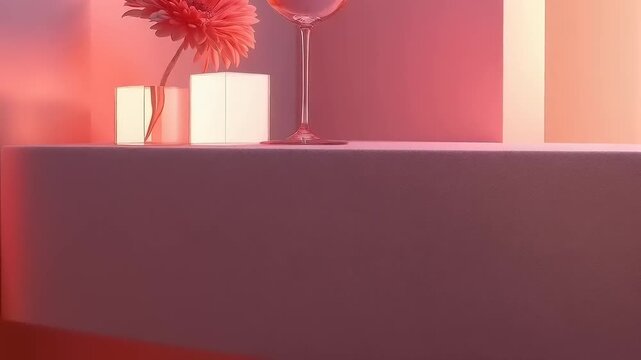 Harmony in Hue: Gentle pink and elegant stemware create a serene and calming aesthetic
