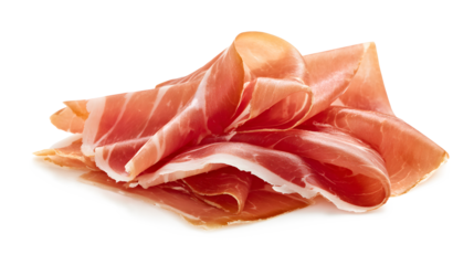 Sliced prosciutto crudo isolated on a white background