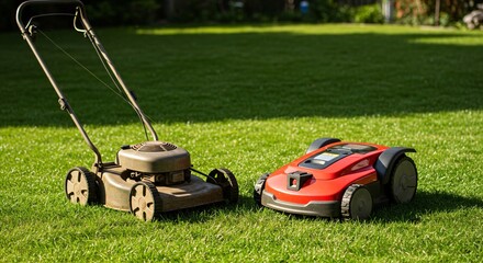 Fototapeta premium old vs new technology mower