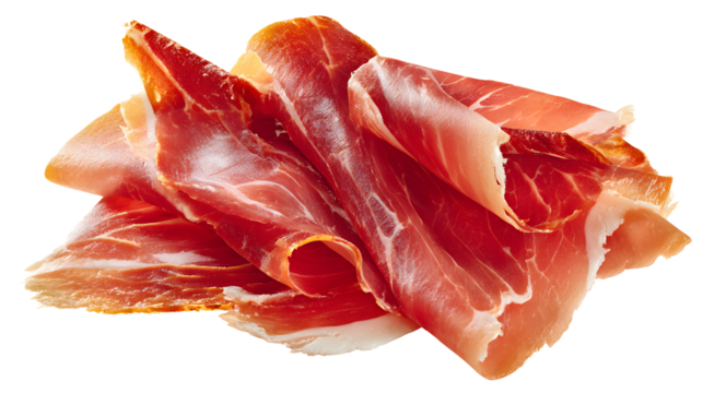 Sliced prosciutto crudo isolated on a white background