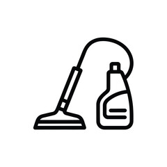 Line Art Depiction of Vacuum Cleaner and Cleaning Spray Bottle for Cleaning Concepts