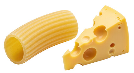Isolated Rigatoni Pasta and Swiss Cheese